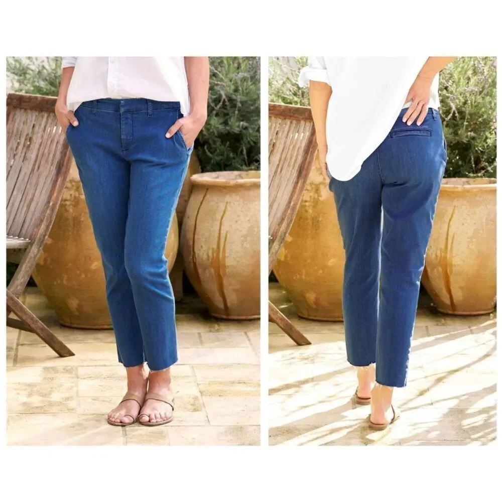 FRANK & EILEEN Wicklow 1977 Blue Denim Wash Italian Performance Denim NWT 0 $298